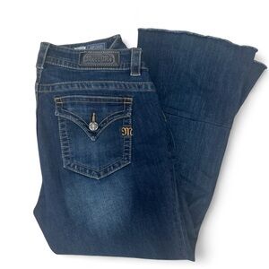 Miss Me Low Rise Cropped Flare Y2K Dark Wash Blue Jeans Women’s 32